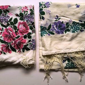 Set of Two Shawls Peasant Style with Flowers Size 36" x 36"